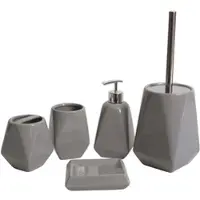 Mendler 5-teiliges Badset HWC-C71, WC-Garnitur Badezimmerset Badaccessoires, Keramik ~ grau