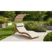 Meingartenversand.de Gartenliege mit Sonnendach Bayreuth 186 x 75 x 150 cm - Sonnenliege aus Lärche / Textil, Beige - luxuriöser Liegestuhl - Gartenmöbel für den Garten