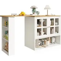 MODFU Sideboard 138x39x103 cm ausziehbar bis 204 cm Weiß mit 360 Grad Drehfunktion Glastüren verstellbaren Einlegeböden und offenem Regal