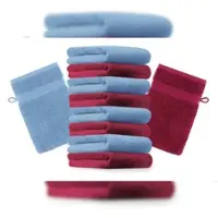 Betz 10 Stück Waschhandschuhe PREMIUM 100% Baumwolle Waschlappen Set 16x21 cm Farbe dunkelrot und hellblau