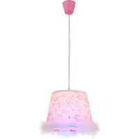 Globo RGB LED Pendellampe Kinderzimmer Deckenlampe Textilschirm Hängeleuchte Kinderleuchte, 1x E27 LED dimmbar mit Fernbedienung
