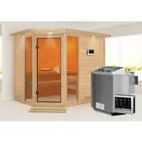 Karibu Sauna Innensauna Sinai 3 Eckeinstieg Ofen 9 kW externe Strg easy 236x184x208 cm ohne Dachkranz