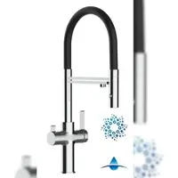 VIZIO 4 Wege Wasserhahn Küchenarmatur FC mit 360° Schwenkbarem Auslauf Abnehmbare 2 Strahl Handbrause Verchromt Schwarz