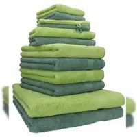 Betz 12-tlg. Handtuch-Set PREMIUM 100% Baumwolle 2 Duschtücher 4 Handtücher 2 Gästetücher 2 Seiftücher 2 Waschhandschuhe tannengrün/avocadogrün