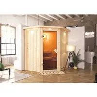 Karibu Sauna Innensauna Tonja Eckeinstieg Ofen 3,6 kW intgr. Strg 170x151x198 cm ohne Dachkranz mit Bronzierter Tür