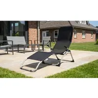 Meingartenversand.de Deckchairs Textil Belfort 143 x 59 x 100 – Loungestuhl pulverbeschichtetem Stahlgestell, Schwarz – praktische Kippliege – Gartenliegestuhl für Balkon