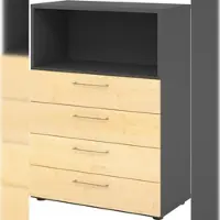 Bümö smart Schubladenschrank, Büroschrank 80cm breit in Graphit/Ahorn mit 4 Schüben & 1 Regalfach - Bürocontainer aus Holz, Container mit