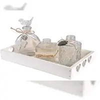 Kaemingk Dekotablett Blumenvasen weiß transparent Glas Holz H/B/T 9,5/15/25 cm