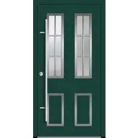 Haustuerenland.de Aluminium Landhaustür "CORGINA" 82 mm RC2 Sprossenfelder Moosgrün RAL 6005 beidseitig innen öffnend DIN links