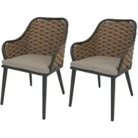 Proregal 2er-Set Aluminium-Gartenstuhl HxBxT 84x59x63 cm Sitzhöhe 46cm Olefin Seilgeflecht Rope Beige Kissen Hellbraun Outdoor Stuhl