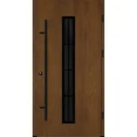 Haustuerenland.de Aluminium Landhaustür "AURORA" 82 mm RC2 BLACKLINE 8 Sprossenfelder Golden Oak holzähnlich beidseitig außen öffnend DIN rechts