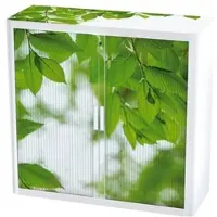 PaperFlow easyOffice Rollladenschrank Motiv grüne Blätter grün, 110x104x41.5 cm