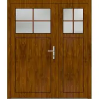 Haustuerenland.de Asymm Kunststoff Nebeneingangstür zweiflügelig "ANTONIA-Q" 71 mm Sprossen Golden Oak holzähnlich beidseitig innen öffnend DIN rechts