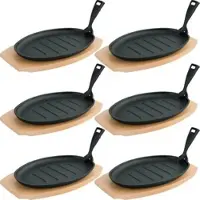 Playflip 6x WAS Germany Servierpfanne mit Holzuntersetzer und abnehmbarem Serviergriff 27 x 17,5 x 2 cm Gusseisen