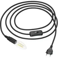 Ledscom.de Textilkabel LEHA mit Stecker und Schalter schwarz 3 m inkl. E14 LED Lampe 3,567W 452lm, warmweiß
