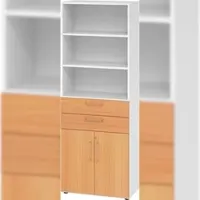 Bümö Aktenregal & Schrank abschließbar, Büroschrank Regal & Schubladen Kombination Holz 80cm breit in Weiß/Ahorn - Schrank für's Büro &