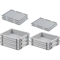 Proregal SuperSparSet 5 x Eurobehälter Mit Geschlossenem Griff und Auflagedeckel HxBxT 7,5 x 30 x 40 cm 9 Liter Grau Eurobox Transportbox