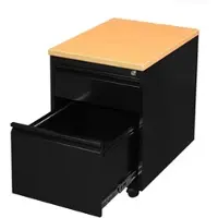 LÜLLMANN Rollcontainer, Frontgriffleiste, 2 Schubladen, 620 x 460 x 590 mm, tiefschwarz/buche