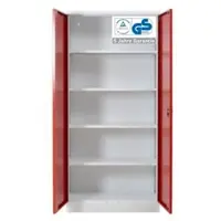 Proregal Stahlschrank Bee 6 Fachböden HxBxT 195 x 92 x 42 cm Pulverbeschichtetes Fachbodenmaterial Weiß & Rot