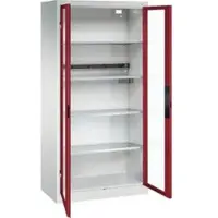 C+P Akkuladeschrank Acurado, abschließbar, mit Inneneinrichtung, B 930 x T 500 x H 1950 mm, Stahl, rubinrot RAL 3003/lichtgrau RAL 7035