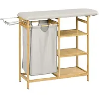 STILVORA Wäschekorb mit Bügelbrett Bambus Natur 113x34x82 cm Wäschesammler 57,4 L mit 3 Ebenen Regal ausziehbare Tasche, rutschfeste Füße