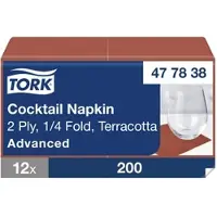 Tork Cocktailservietten Terracotta, 1/4-Falz, 2-lagig, 24 cm × 24 cm, 12 × 200 S...