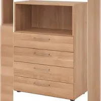 Bümö smart Schubladenschrank, Büroschrank 80cm breit in Nussbaum mit 4 Schüben & 1 Regalfach - Bürocontainer aus Holz, Container mit Metallgriffen &