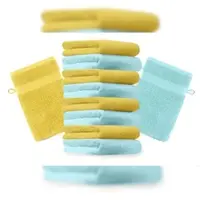 Betz 10 Stück Waschhandschuhe PREMIUM 100% Baumwolle Waschlappen Set 16x21 cm Farbe gelb und türkis