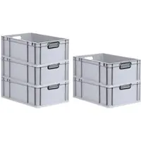 Proregal SparSet 5x Eurobox Nextgen Color HxBxT 22x40x60cm 44 Liter Griffe Schwarz Offen Grau Eurobehälter Transportbox Transportbehälter