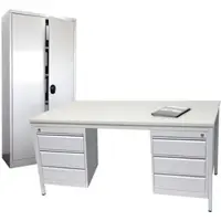 Szagato Schreibtisch Profi Office-Line SET 180x100cm, inkl. 2 x Unterbauschrank Professional 3 Schubladen inkl. Stahlschrank 180x80cm, lichtgrau