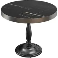 GGM Möbel BD | Bistro Tisch | Ø 60 x 78 cm | Rund | Edelstahl Rand | Schwarz Marmor / Schwarz