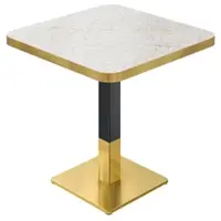 GGM Möbel DM | Bistro Tisch | 80 x 80 cm | H 74 cm | Grau Marmor | Gestell: Schwarz / Gold