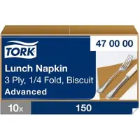 Tork Soft Lunchserviette Biscuit, 1/4-Falz, 3-lagig, 33 cm × 33 cm, 10 × 150 Ser...