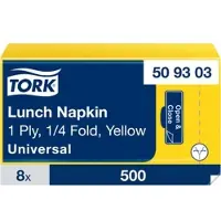 Tork Lunchservietten Gelb, 1/4-Falz, 1-lagig, 33 cm × 33 cm, 8 × 500 Servietten,...