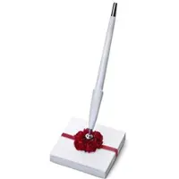 Party Deco Stifthalter mit Kugelschreiber 8x8x16cm Stift mit Halterung Signierstift Gästebuch Hochzeit Hochzeitsstift Weiß Rot