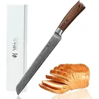 Wakoli EDIB Damast Brotmesser lang I 23 cm Klinge Wellenschliff I Pakkaholzgriff
