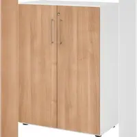 Bümö Aktenschrank abschließbar, Büroschrank Holz 80cm breit in Weiß/Nussbaum - abschließbarer Schrank mit Aktenregal für's Büro & Arbeitszimmer, Büro