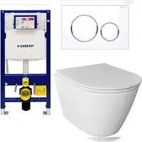 Alpenberger Toiletten Komplettset mit Geberit Spülkasten und Betätigungsplatte | Wand WC Kloschüssel mit Toilettendeckel | Spülrandloses Hänge WC Bad