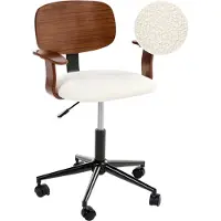 Beliani Schreibtischstuhl Dunkelbraun / Cremeweiß Bouclé Stoff Holzoptik Drehbar Höhenverstellbar Retro Stil Modernes Design Bürostuhl Homeoffice