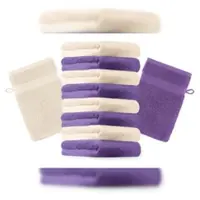 Betz 10 Stück Waschhandschuhe PREMIUM 100% Baumwolle Waschlappen Set 16x21 cm Farbe lila und beige