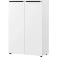 Bümö Space Aktenschrank Holz, Mehrzweckschrank 81 cm breit in Weiß - Regal mit Türen für 3 OH, Büro Schrank klein als Möbel für Arbeitszimmer,