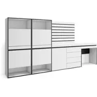 Skraut Home Schuhschrank, Platzsparender Schrank, 297x35x145 cm, Schlafzimmer, Kommode, Dekorative Paneele, Frisiertisch, Moderner Stil, Weiß _459_48