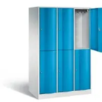 C+P Garderobenspind Resisto, 3 Abteile, 6 Fächer, B 1148 x T 640 x H 1950 mm, Lichtgrau/Lichtblau
