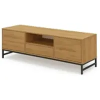 Bettso RTV-Schrank in Eiche mit Schublade GENUA auf schwarzem Rahmen