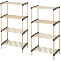 Wellhome - Pack 2 Schuhschränke 4 Regale Holz und Metall 49x28x92,5 cm