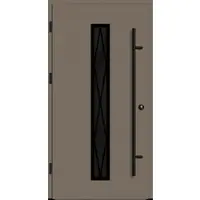 Haustuerenland.de Aluminium Landhaustür "AURORA" 82 mm RC2 BLACKLINE Diamant Sprossenfelder Beigegrau RAL 7006 beidseitig außen öffnend DIN links