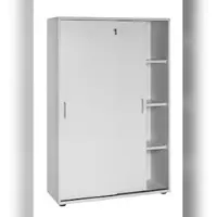 Proregal Möbelpartner Schiebetürenschrank Lion | Large | HxBxT 153x100x40 cm | 4 Fächern | Lichtgrau | Büroschrank von