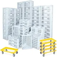 BRB-Lagertechnik BRB 78 Bäckerkisten in 5 Größen, 600x400 mm, H 90 mm - 410 mm, weiß + 5 Roller, gelb