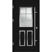 Haustuerenland.de Aluminium Landhaustür "MARLIES" 82 mm RC2 Sprossenfelder Tiefschwarz RAL 9005 beidseitig außen öffnend DIN links