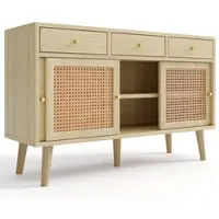 Merax Sideboard mit 3 Schubladen und 3 Schwebetüren, Rattangeflecht, Kommode mit verstellbaren Einlegböden, Anrichte, B/H/T: 120/40/78cm